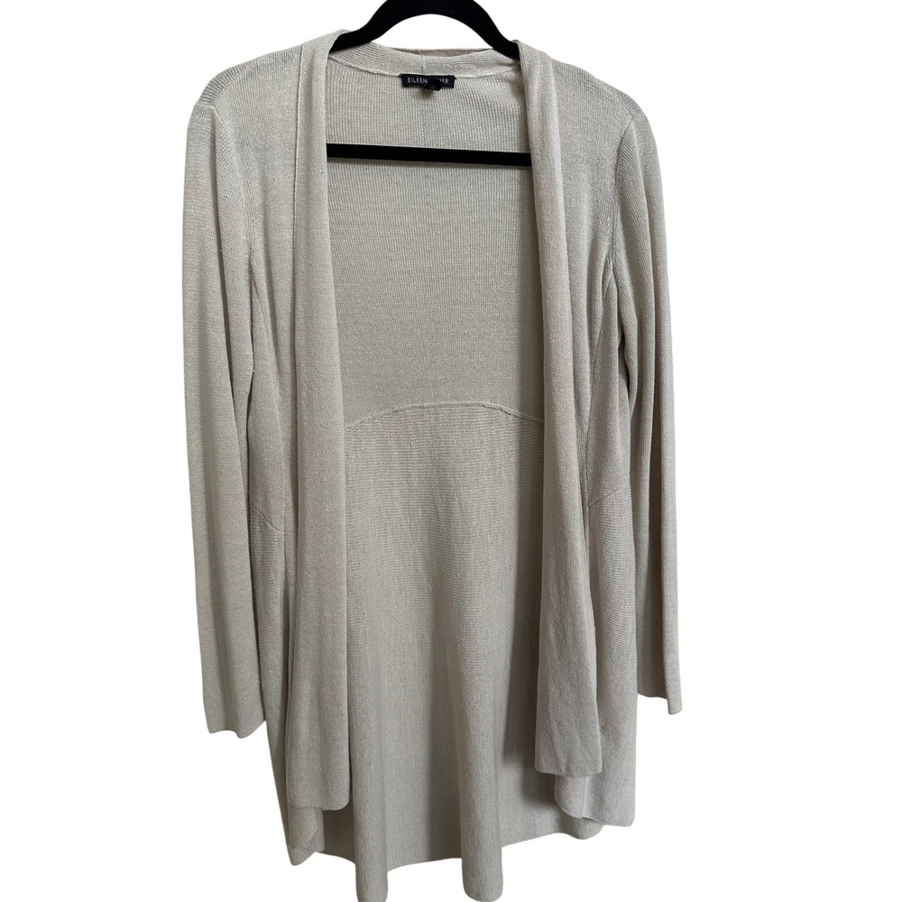 Eileen Fisher Organic Linen Open Front Long Duster Cardigan Cream Small S